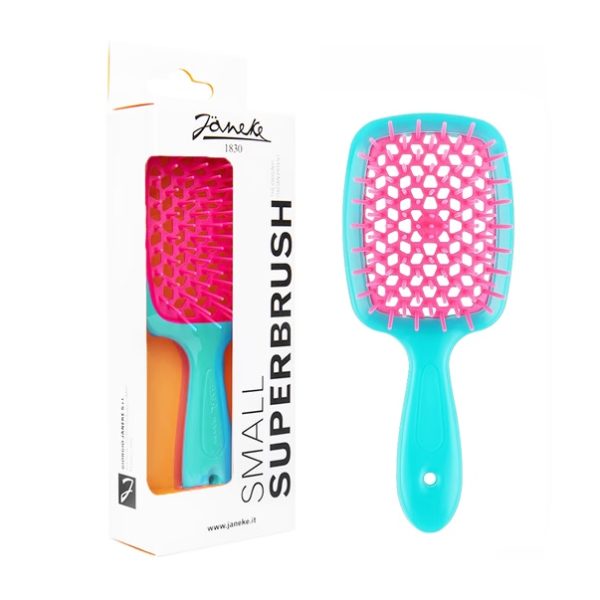 Маленький  плаский гребінь для волосся Janeke Small Superbrush  Берюза з малиновим