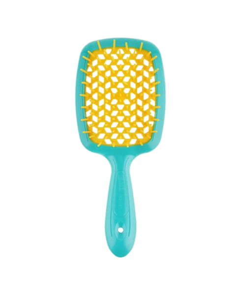 Великий плаский гребінь для волосся Janeke Superbrush Бірюзова з жовтим