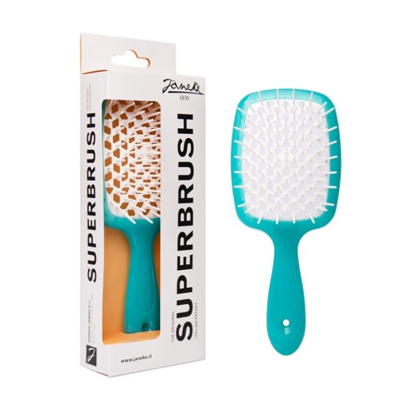Великий плаский гребінь для волосся Janeke Superbrush Бірюзова з білим