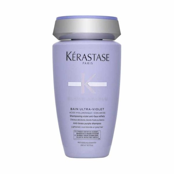 Фіолетовий шампунь-ванна Kerastase Blond Absolu Bain Ultra Violet проти небажаних теплих півтонів освітленого, сивого волосся, для ефекту холодний блонд