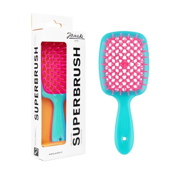 Великий плаский гребінь для волосся Janeke Superbrush Бірюзова з фуксією