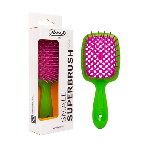 Маленький  плаский гребінь для волосся Janeke Small Superbrush  Салатовий з рожевим